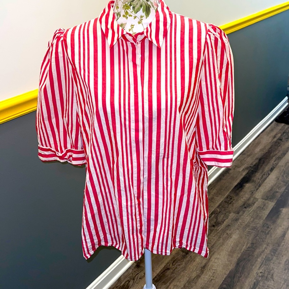 Who What Wear red/white striped button down shirt!